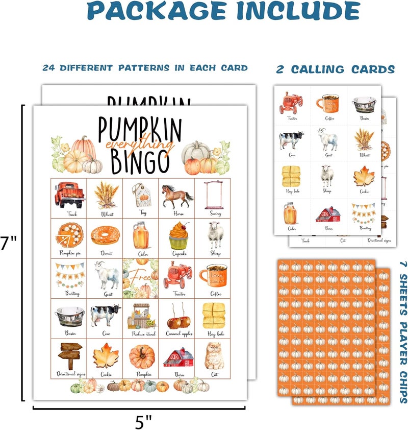 OZTEMETY Fall Pumpkin Bingo Game, Autumn & Thanksgiving Party Supplies, Favors & Decorations for Adults, 24 Players - Image 2